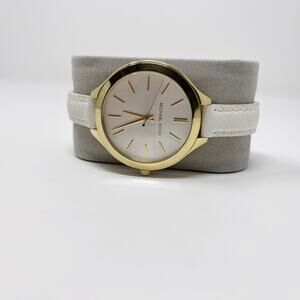 MIchael Kors Slim Runway White Dial White Leather Ladies Watch MK2273 Gold Tone